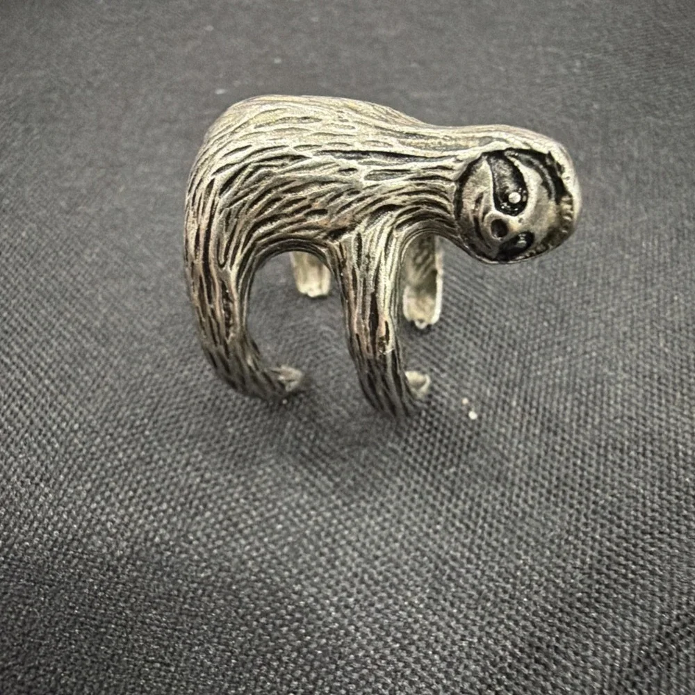 Adorable Sloth Pocket Charm Or Ring, Silvertone